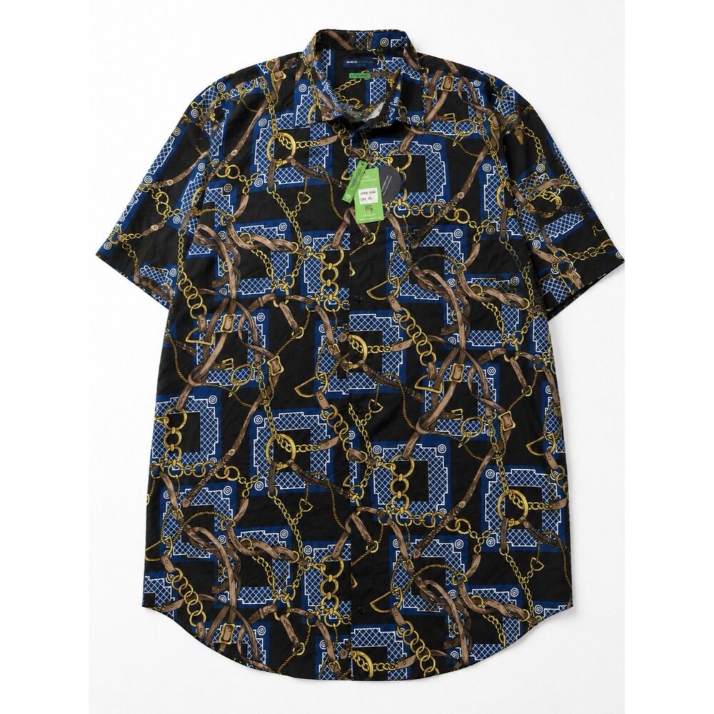 Suslo Couture 5XL NWT Equestrian Chain Print Shirt Big Tall Stretch Resort